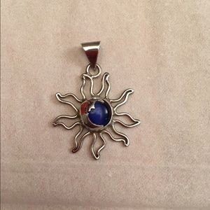 Silver  blue moonstone moon and sun pendant